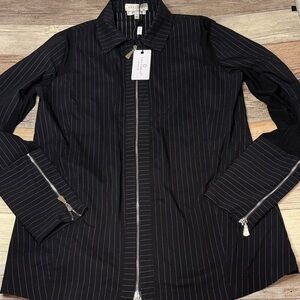 Anatomie Pinstripe Zip Up Shirt NEW! $400! Made in Italy Medium